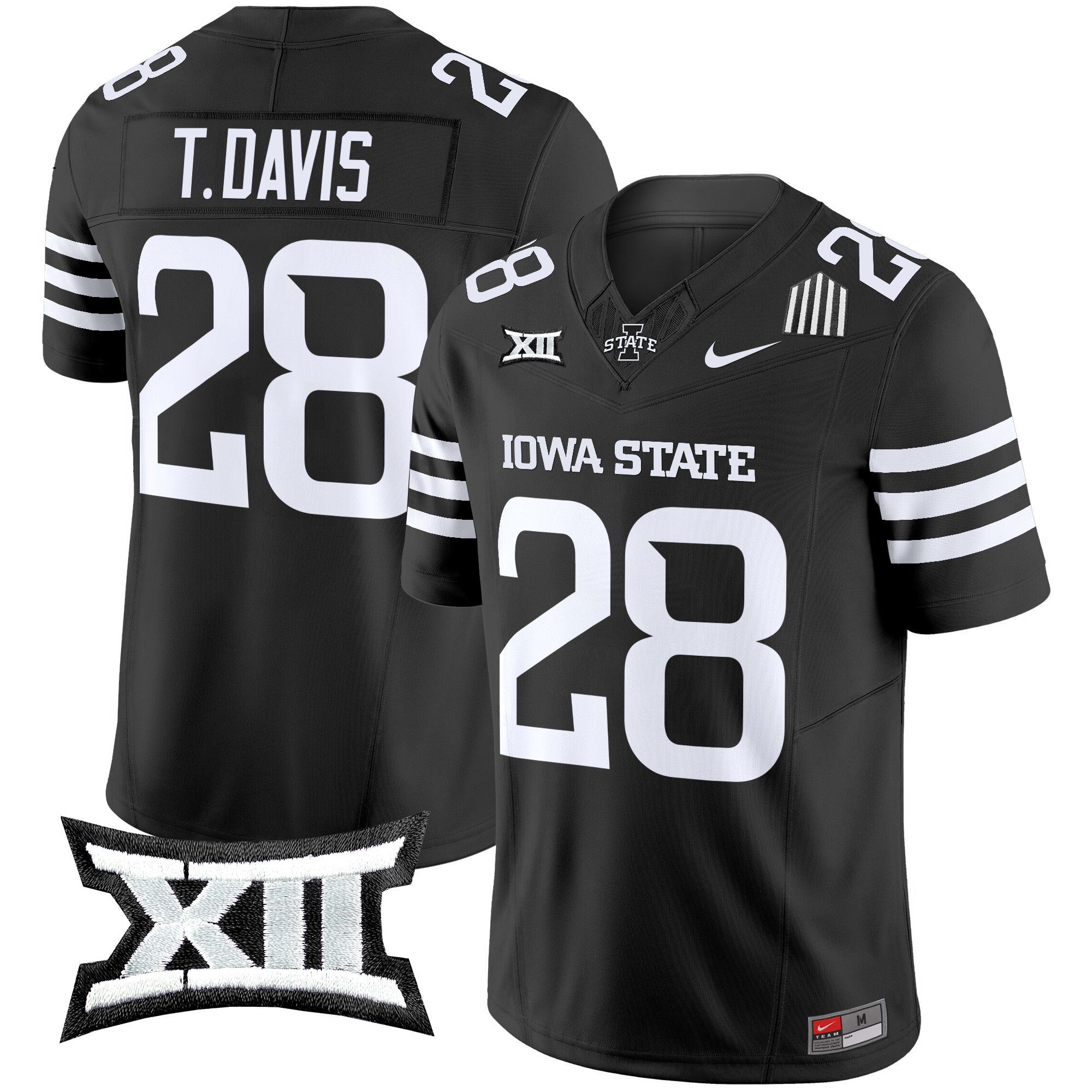 Men Iowa State Cyclones 28 T.Davis Black Nike 2024 Vapor Limited NCAA Jersey style 1
